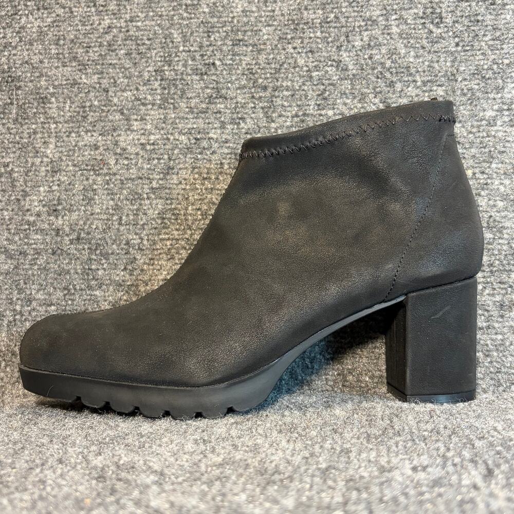 London Fog Thomy Women Black Textile Lug Sole Block Heel Ankle Boots Bootie 9.5